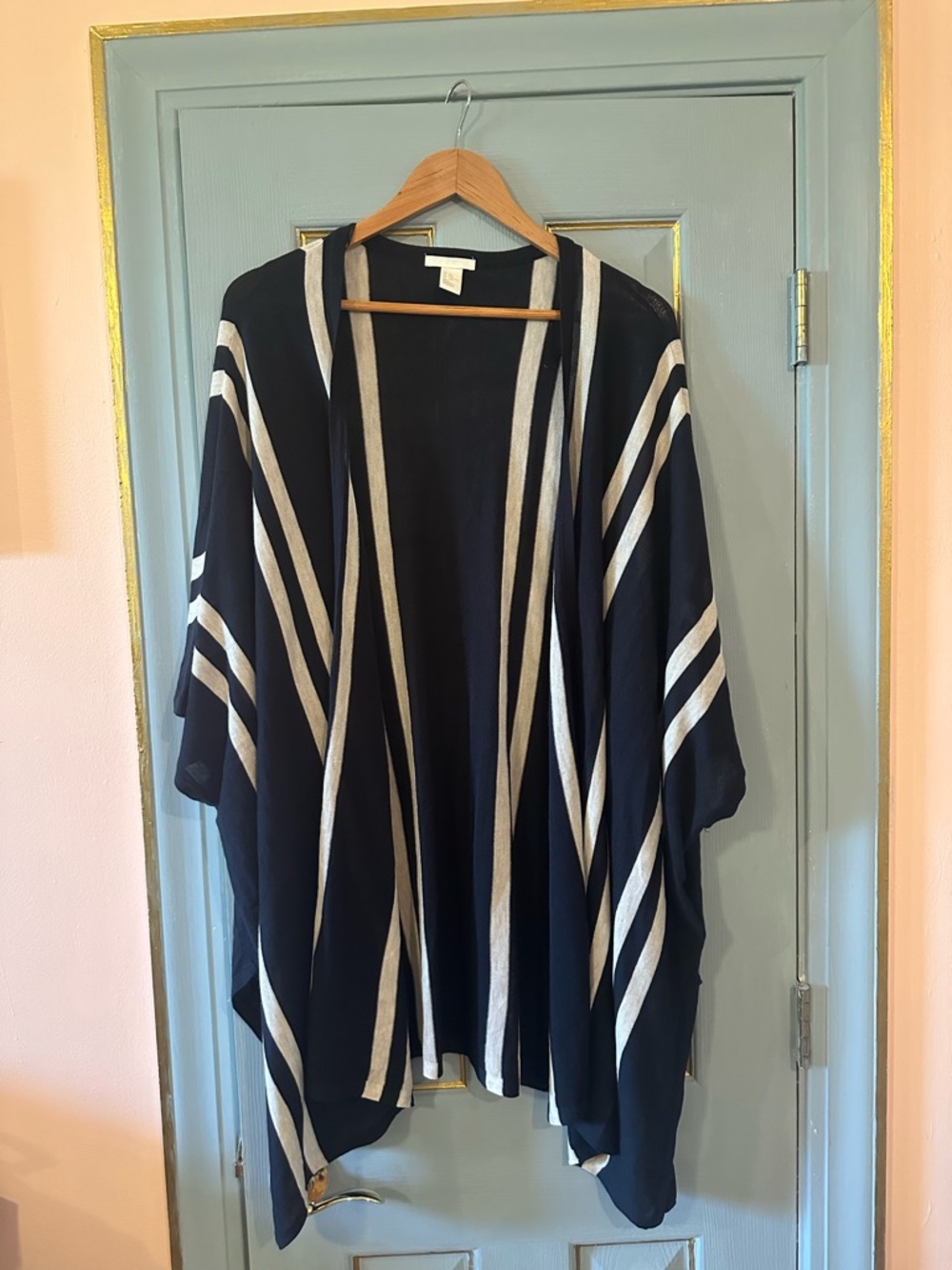 H&M Navy and Cream Striped Open-Front Cardigan